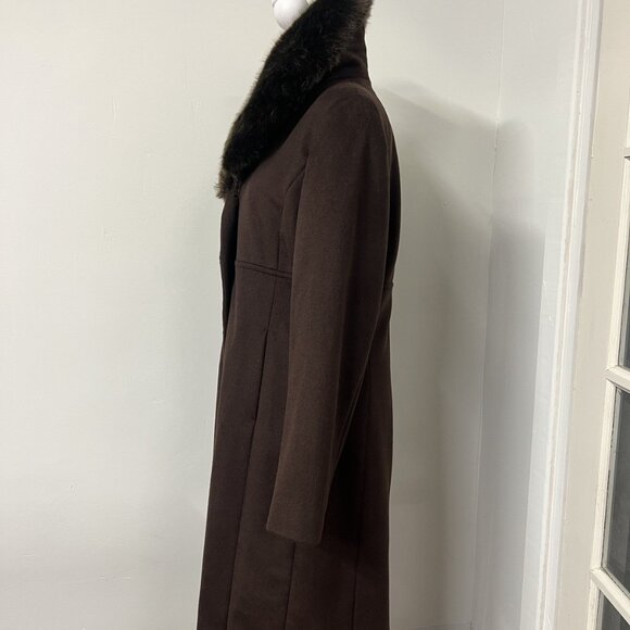 Vtg Women’s 6 Jones New York Brown Wool Blend Pea Coat Trench Faux Fur Collar - Picture 4 of 16